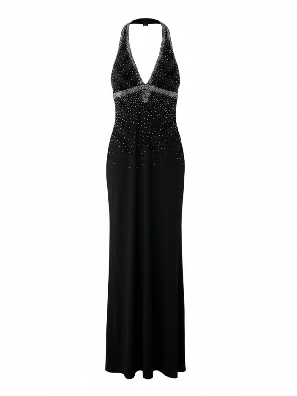 Y2K Black Rhinestone Halter Maxi Dress | Hailey Bieber Style